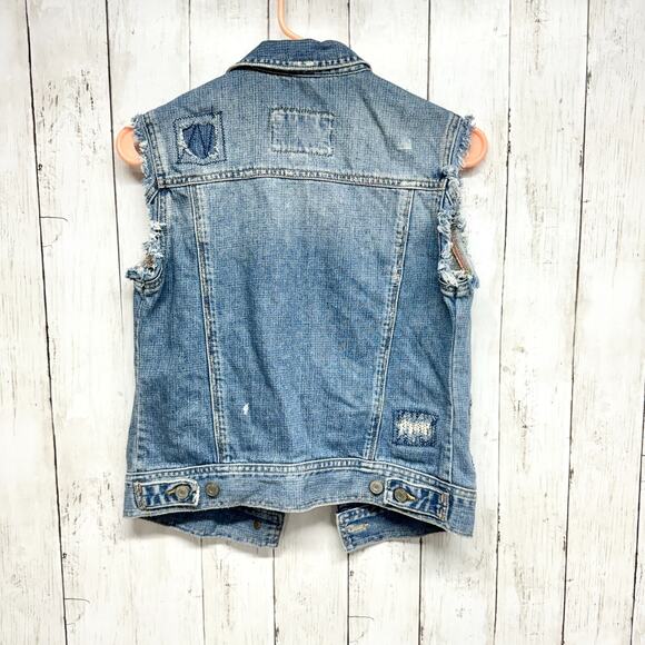 Hollister Vest Womens Medium Denim Blue Button Up Distressed 90s VTG Sleeveless - Picture 5 of 5